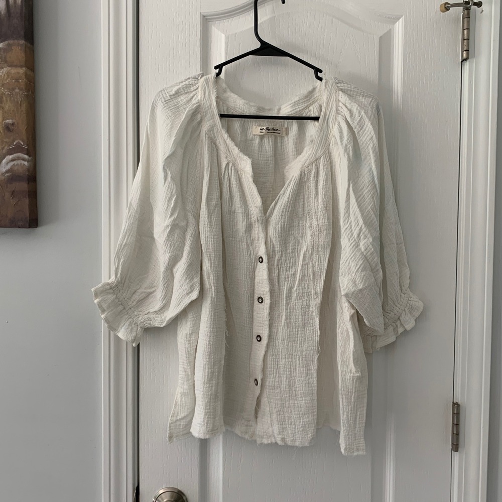 Free People We The Free White Gauze Button Up Blouse Boho Ruffle Sleeve Small